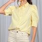 Stripe Collared Neck Short Puff Sleeve Blouse