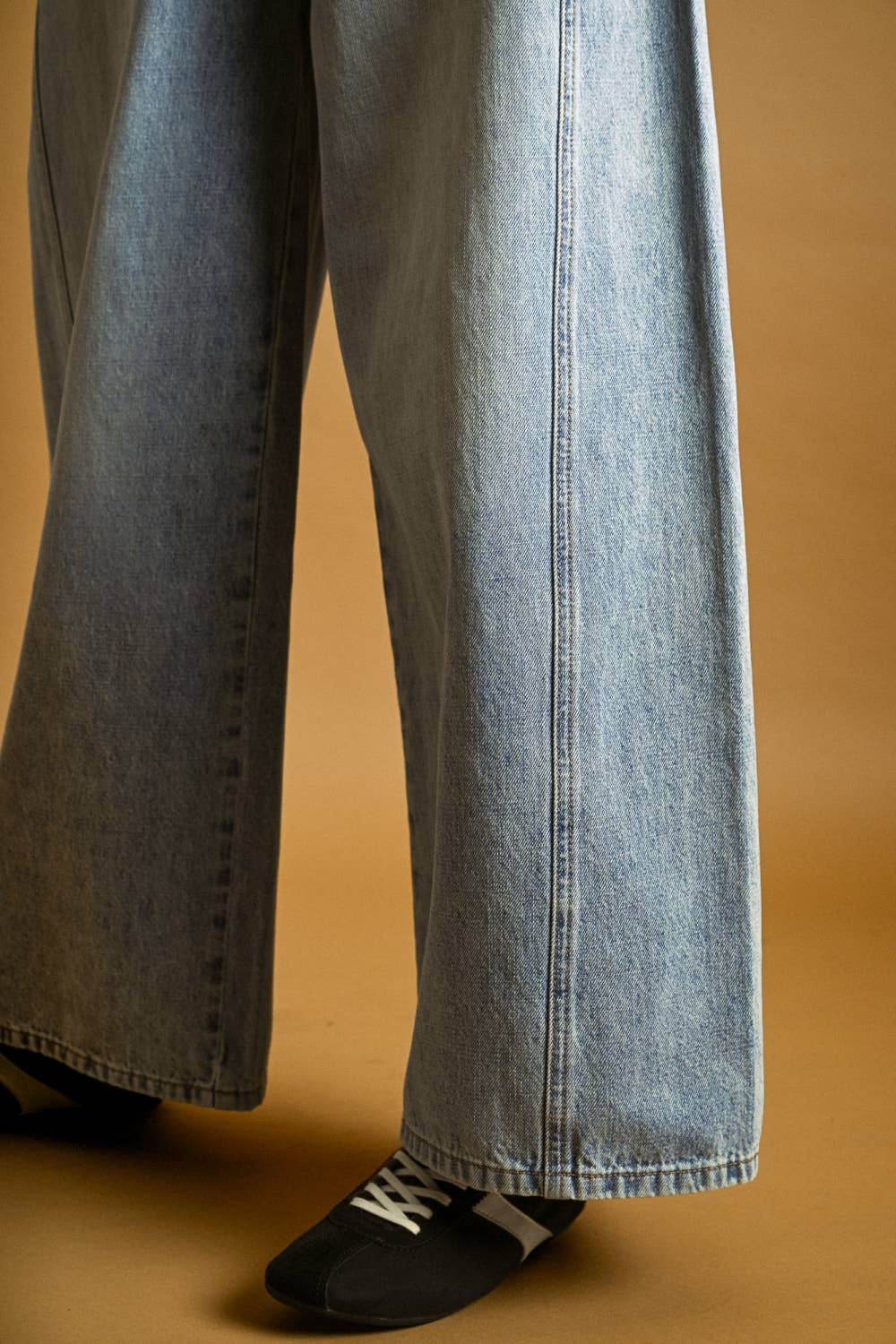 Vintage Wash Wide Leg Paneled Jeans