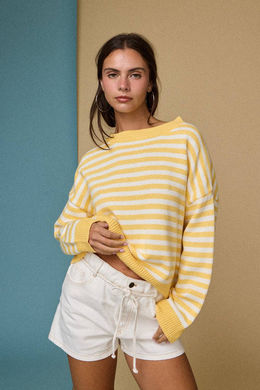 Yellow Striped Crewneck Sweater