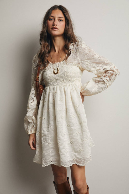 Ecru Embroidered Lace Mini Dress - Purpose + Passion Boutique