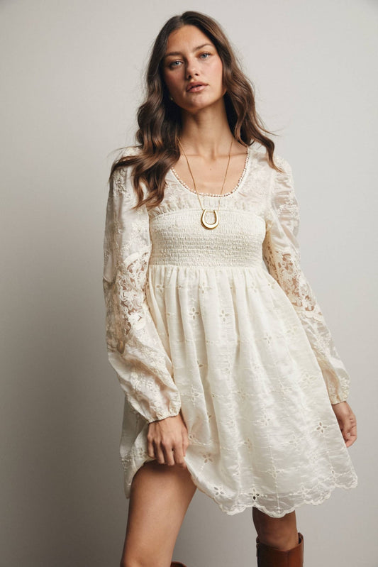 Ecru Embroidered Lace Mini Dress - Purpose + Passion Boutique