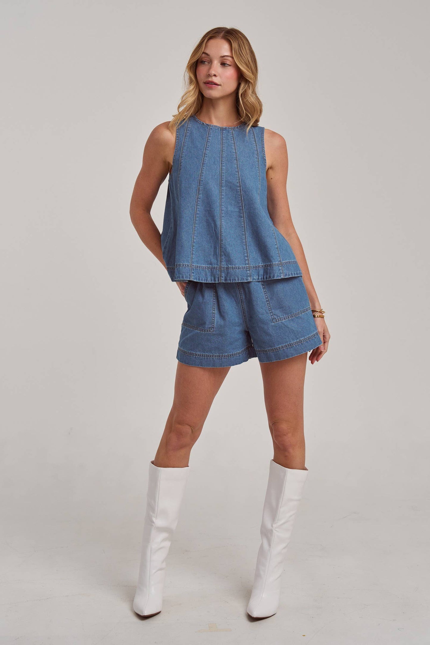 Sleeveless Denim Top + Short Set
