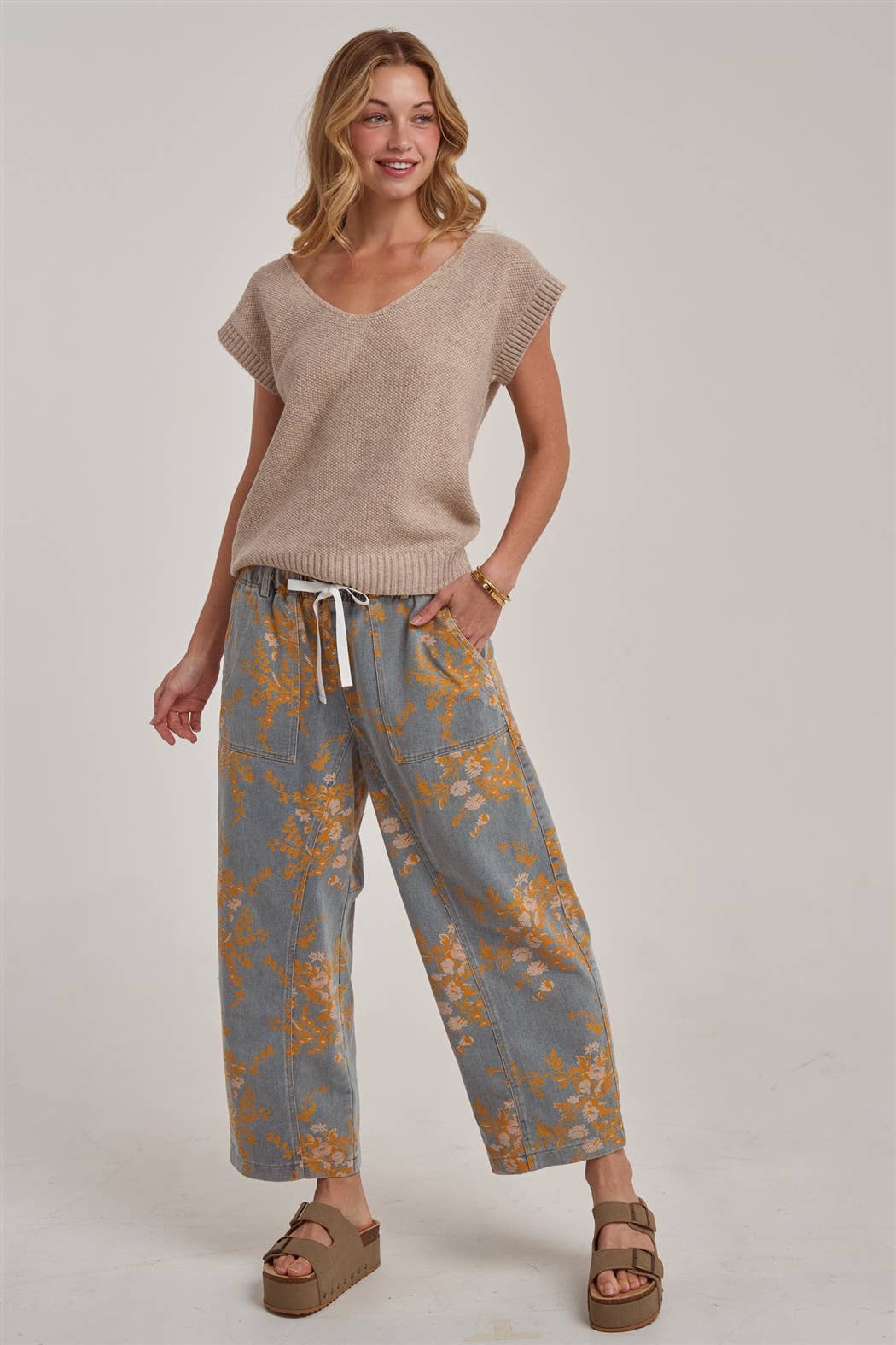 Mid Rise Denim Relaxed Floral Denim Jeans