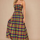Apple Blues Plaid Strapless Maxi Dress