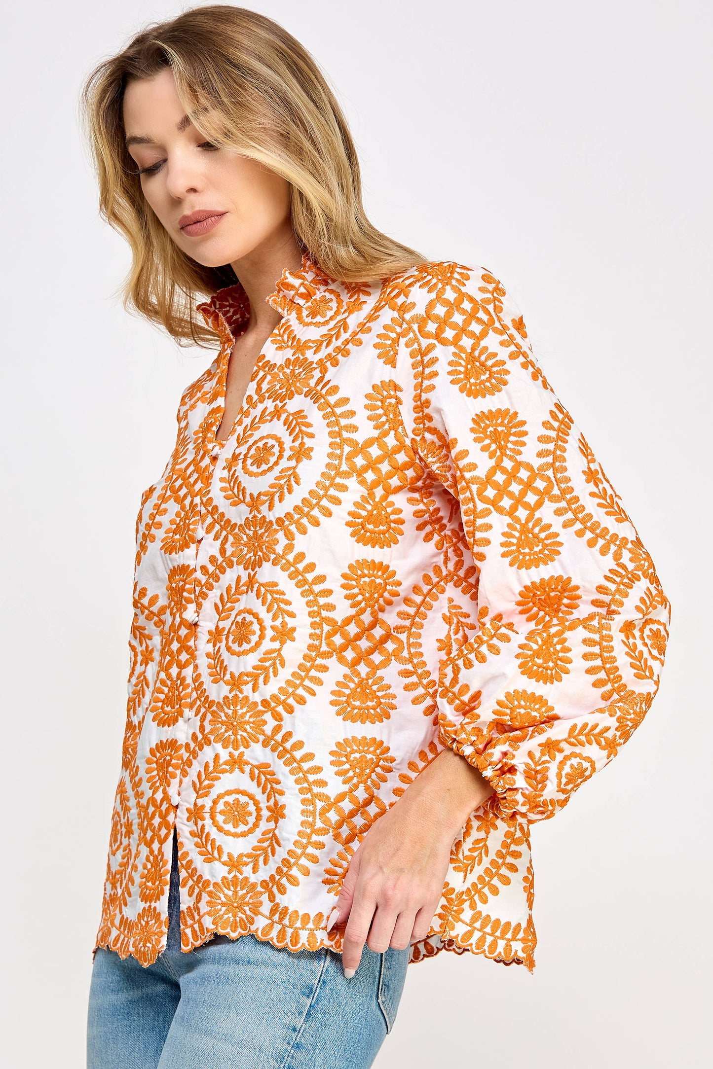 Orange Circle Embroidered Blouse