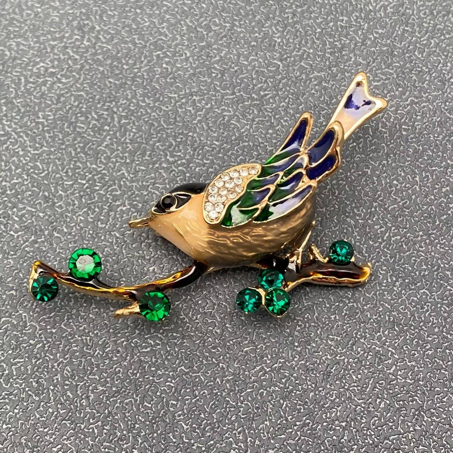 Magpie Standing On A Branch Enamel Brooch