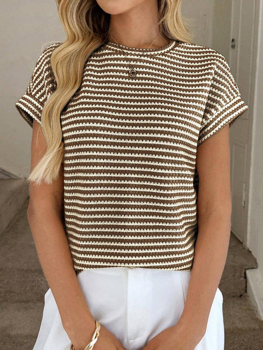 Striped Knit Short Sleeve Pullover