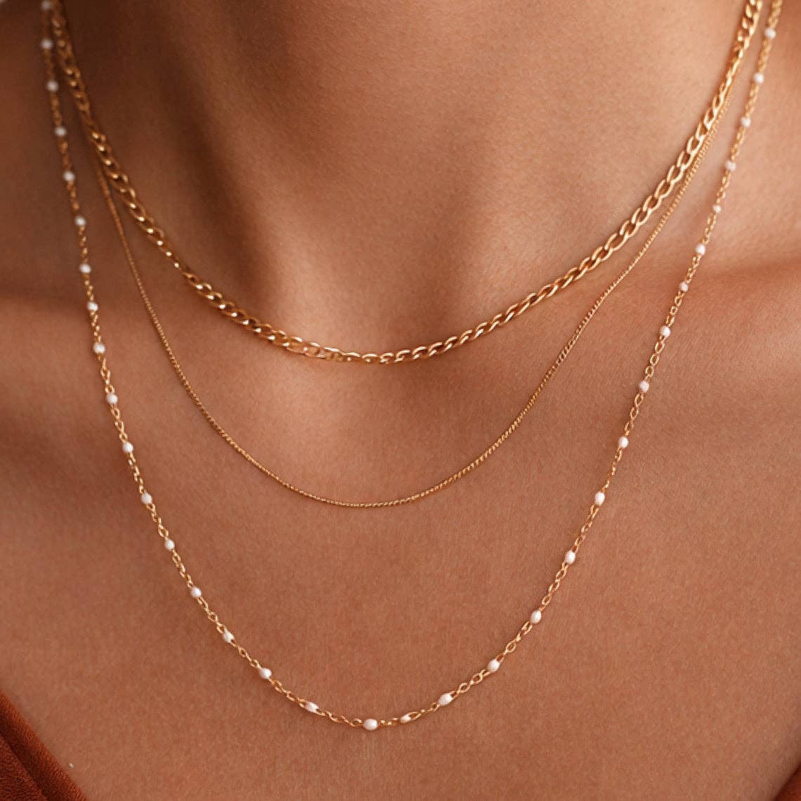 18K Gold Plated Waterproof Stainless Steel Layered Chain Necklace