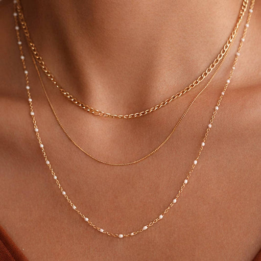 18K Gold Plated Waterproof Stainless Steel Layered Chain Necklace