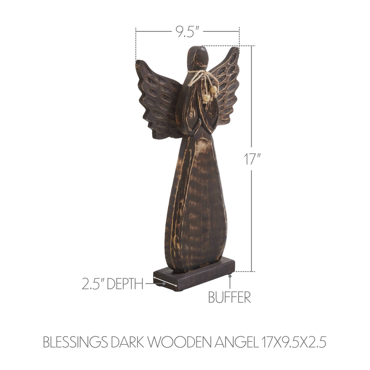 Carved Antique Wood Angel with Twine Bow