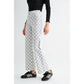 Grey Chess Print High Rise Wide Leg Ankle Pants