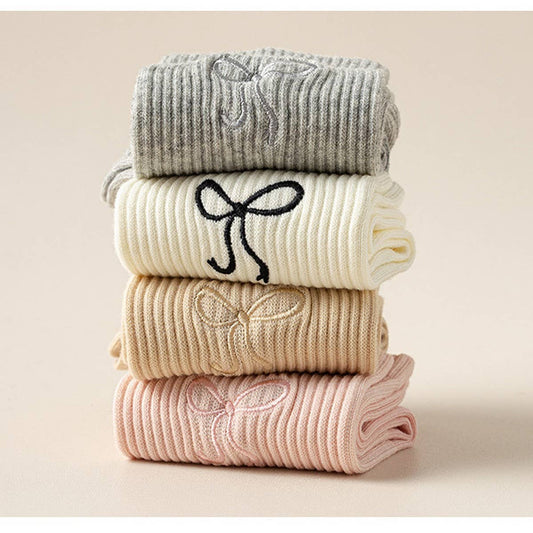 Embroidered Bow Cotton Crew Socks - Purpose + Passion Boutique