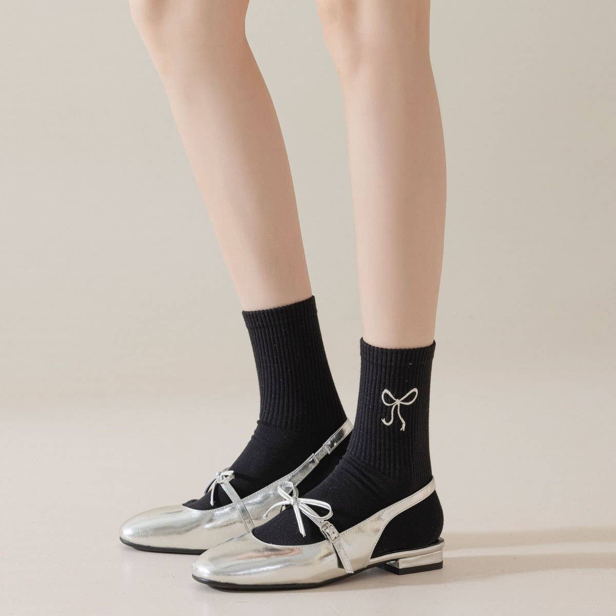 Embroidered Bow Cotton Crew Socks - Purpose + Passion Boutique