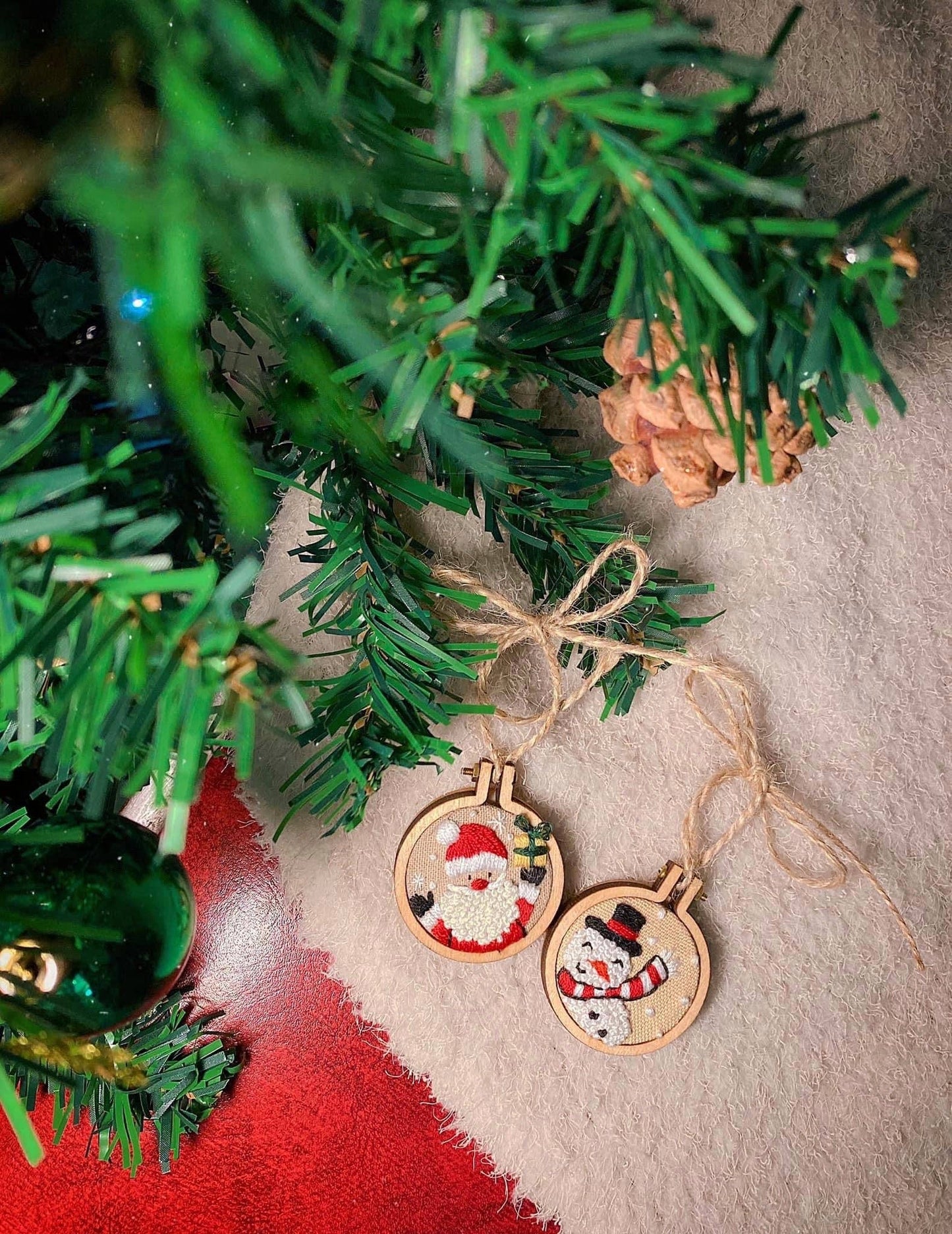 Embroidered Christmas Ornaments With Wooden Frame - Purpose + Passion Boutique