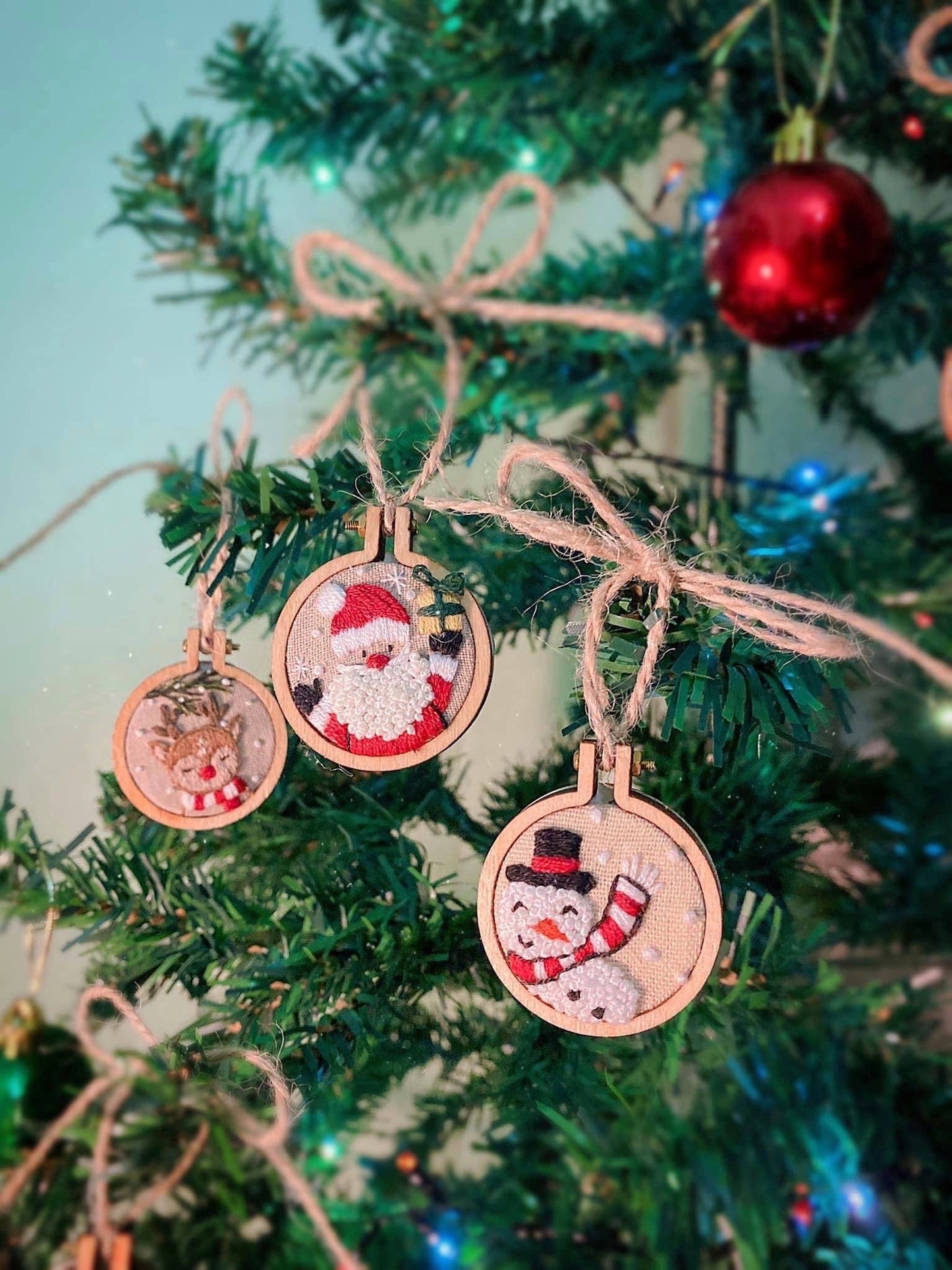 Embroidered Christmas Ornaments With Wooden Frame - Purpose + Passion Boutique