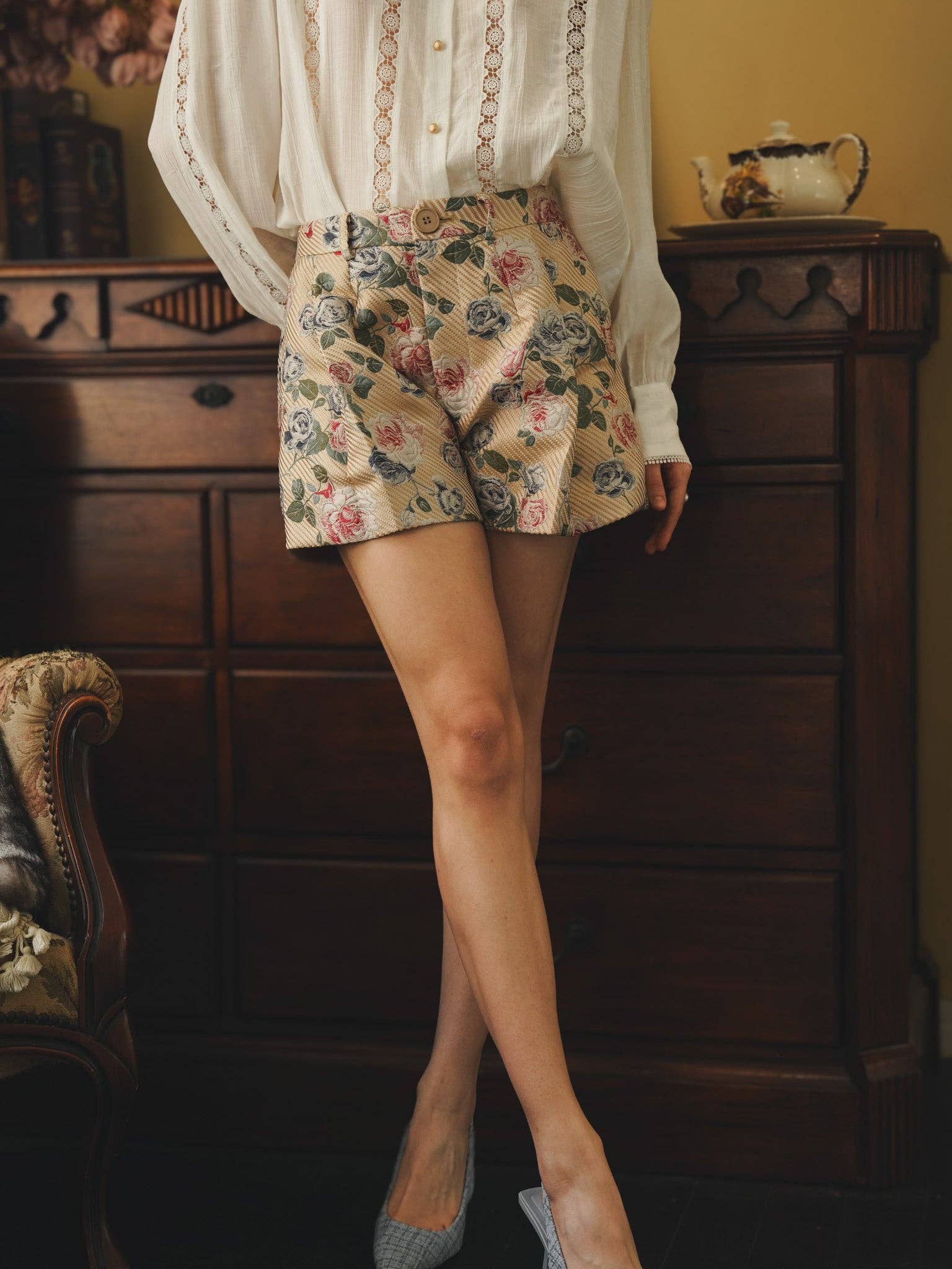 Embroidered Garden Bloom High - Waisted Shorts - Purpose + Passion Boutique