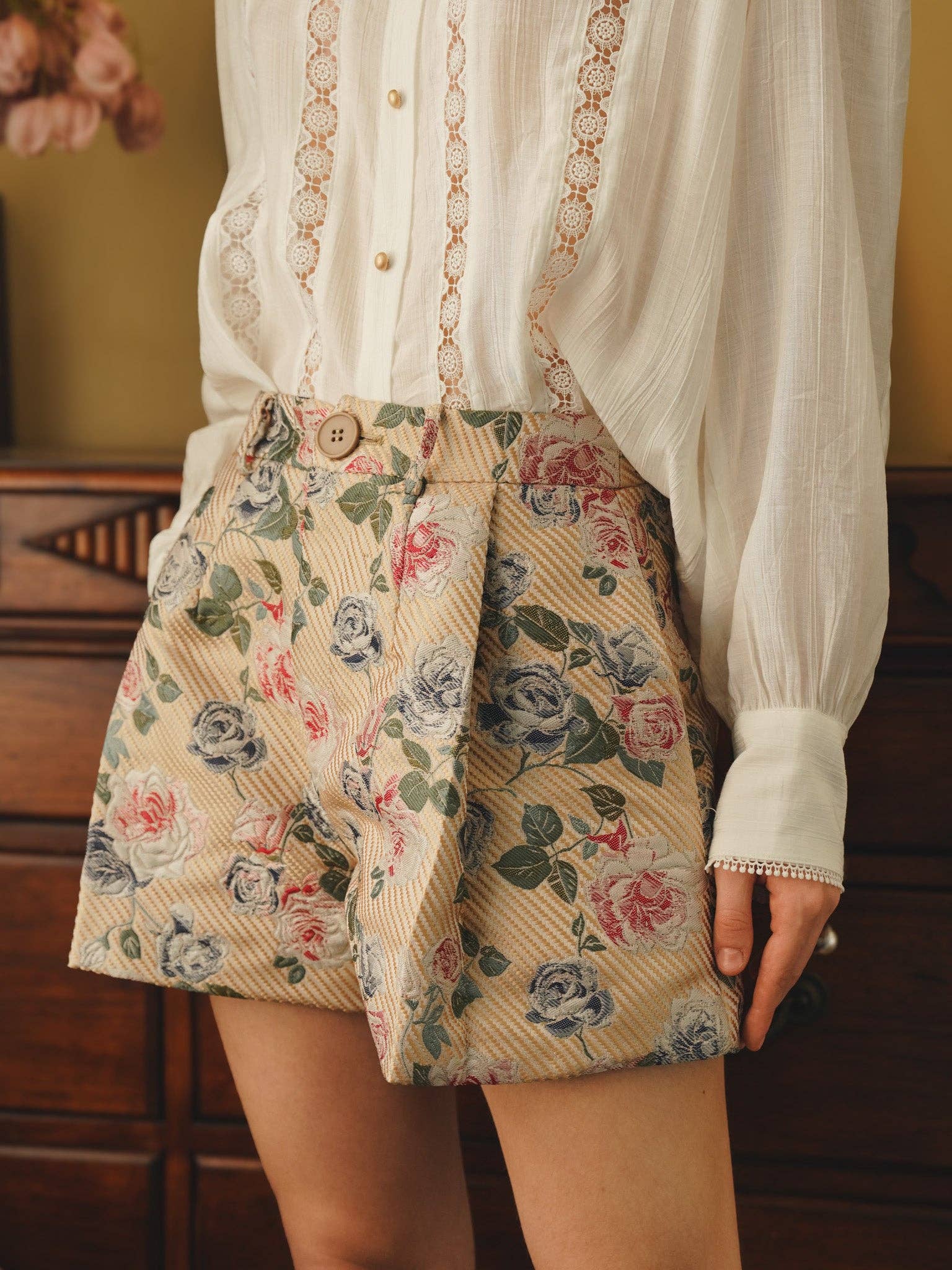 Embroidered Garden Bloom High - Waisted Shorts - Purpose + Passion Boutique