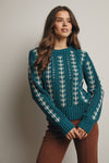 Emerald Green Embroidered Cable Knit Pullover - Purpose + Passion Boutique