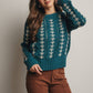 Emerald Green Embroidered Cable Knit Pullover - Purpose + Passion Boutique