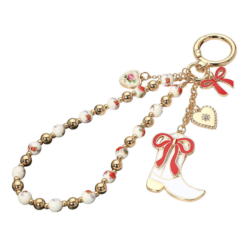 Enamel Bow Cowboy Boot Heart Floral Ceramic Ball Beaded Keychain / Bag Charm - Purpose + Passion Boutique