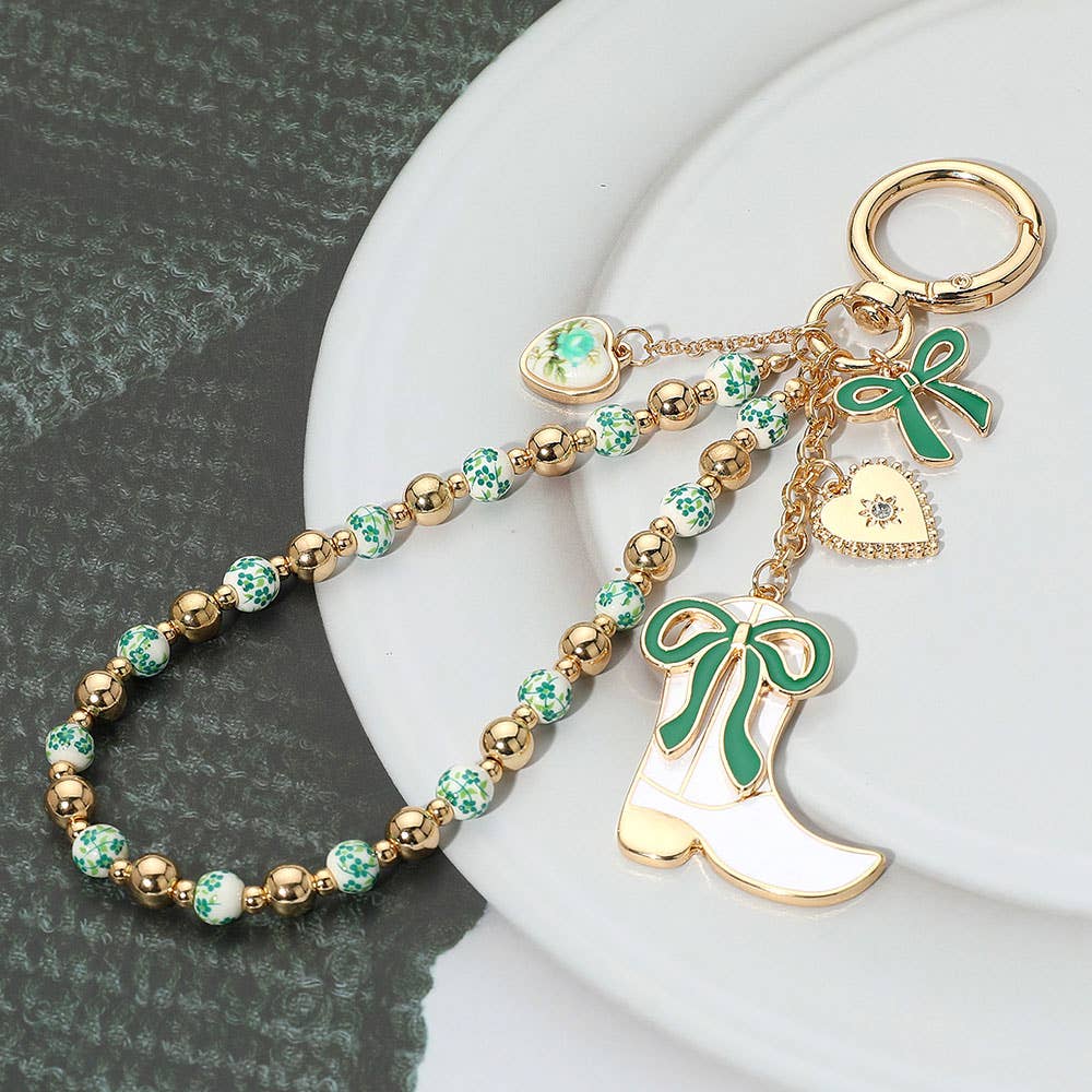 Enamel Bow Cowboy Boot Heart Floral Ceramic Ball Beaded Keychain / Bag Charm - Purpose + Passion Boutique
