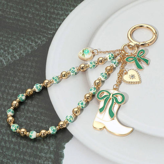 Enamel Bow Cowboy Boot Heart Floral Ceramic Ball Beaded Keychain / Bag Charm - Purpose + Passion Boutique
