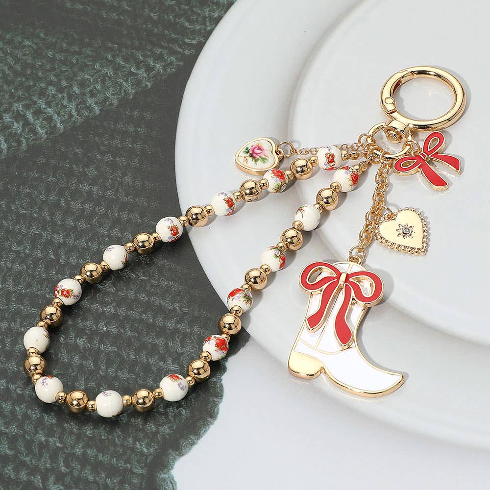 Enamel Bow Cowboy Boot Heart Floral Ceramic Ball Beaded Keychain / Bag Charm - Purpose + Passion Boutique