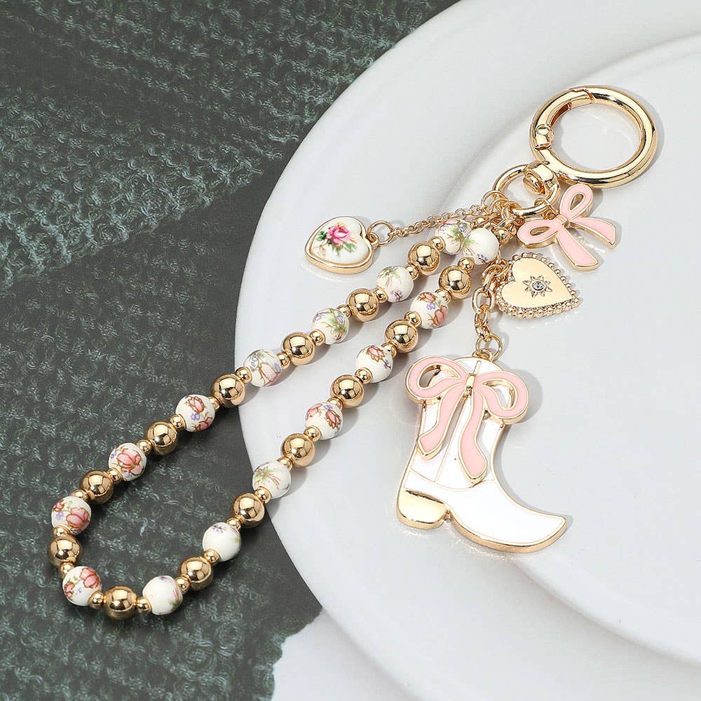 Enamel Bow Cowboy Boot Heart Floral Ceramic Ball Beaded Keychain / Bag Charm - Purpose + Passion Boutique