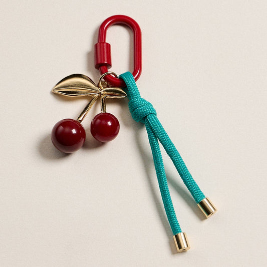 Enamel Cherry Charm Keychain with Rope Accent - Purpose + Passion Boutique
