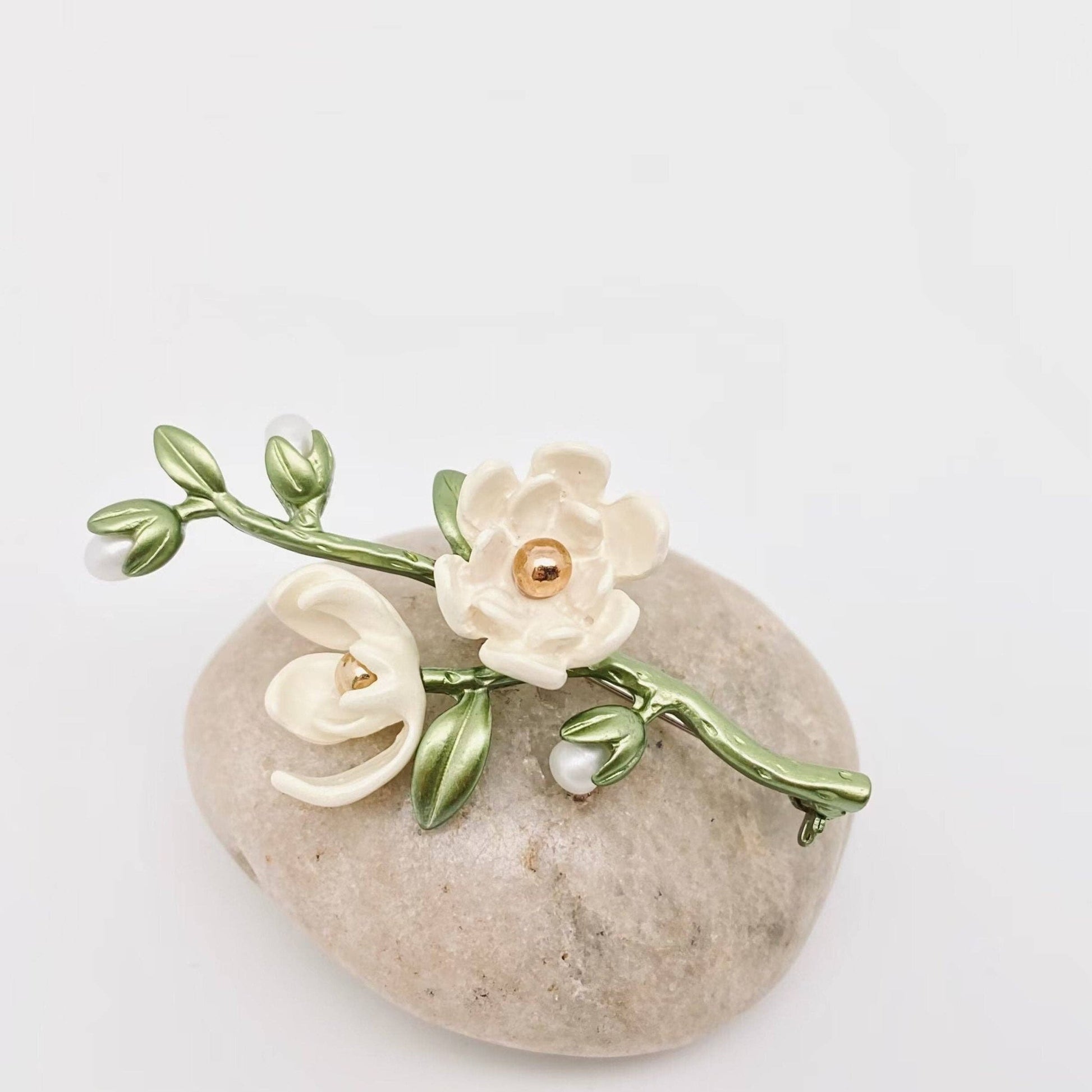 Enamel White Magnolia Brooch - Purpose + Passion Boutique