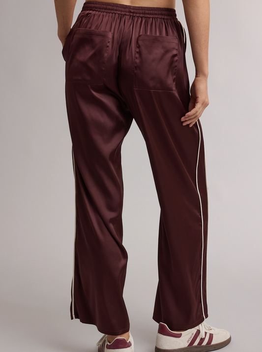Espresso Contrast Piping Stripe Satin Pants