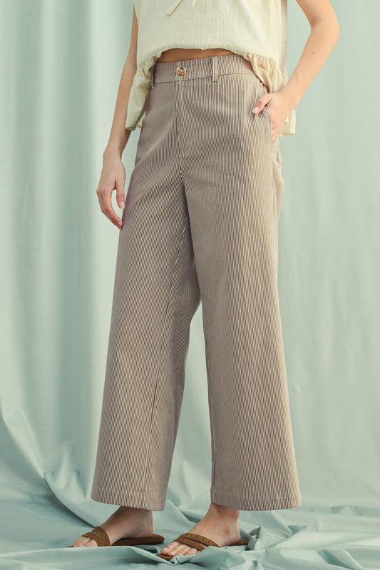Espresso + Cream Striped Wide Leg Pants - Purpose + Passion Boutique