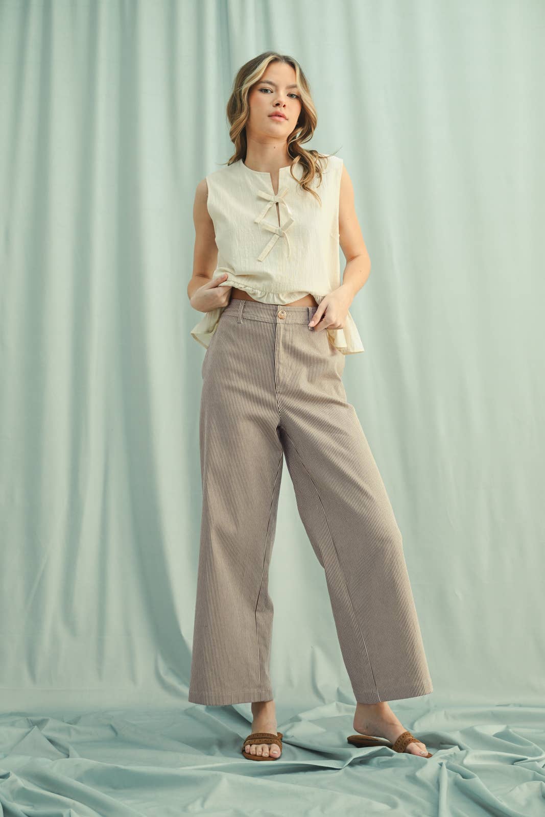 Espresso + Cream Striped Wide Leg Pants - Purpose + Passion Boutique