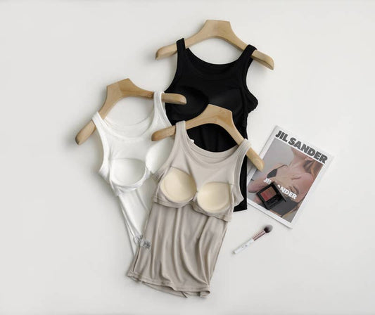 Essential Basic Rib Soft Tank Top w/Built - in Bra - Purpose + Passion Boutique