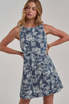 Vintage Denim Sleeveless Embroidered Mini Dress