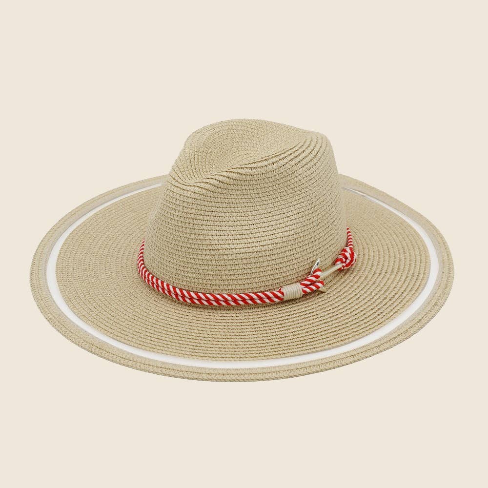 Striped Rope Sun Flat Brim Straw Hat