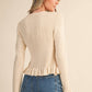 Egg Shell Ruffle Hem Ribbed Knit Cardigan