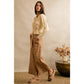Camel/Ivory Polka Dot Wide Leg Pants