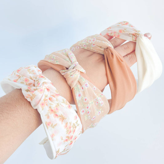 Peach Floral Printed Knot and Twist Headband