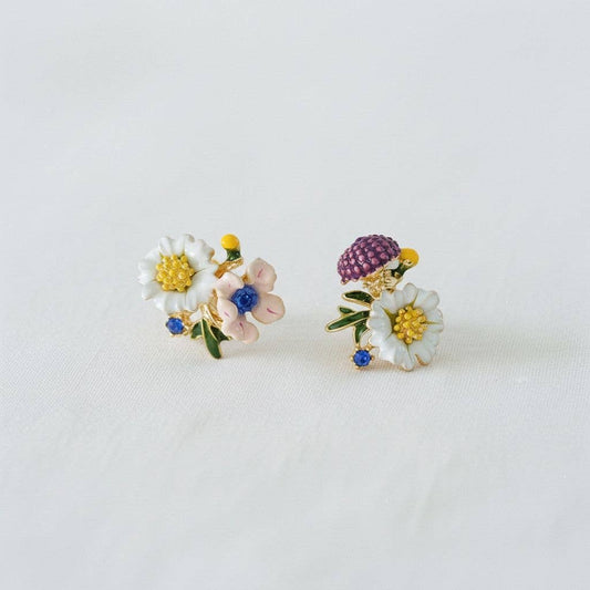 Gold Plated Drip Glaze Floral Stud Earrings
