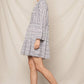 Navy Ivory 3/4 Sleeve V-Neck Striped Tiered Mini Dress
