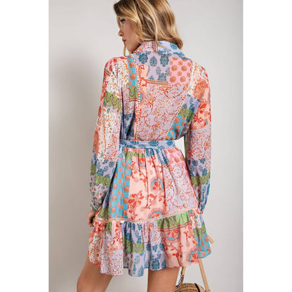 Blush Flower Print Long Sleeve Shirt Dress