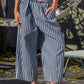 Blue Striped Pleated Wide Leg Culotte Pants