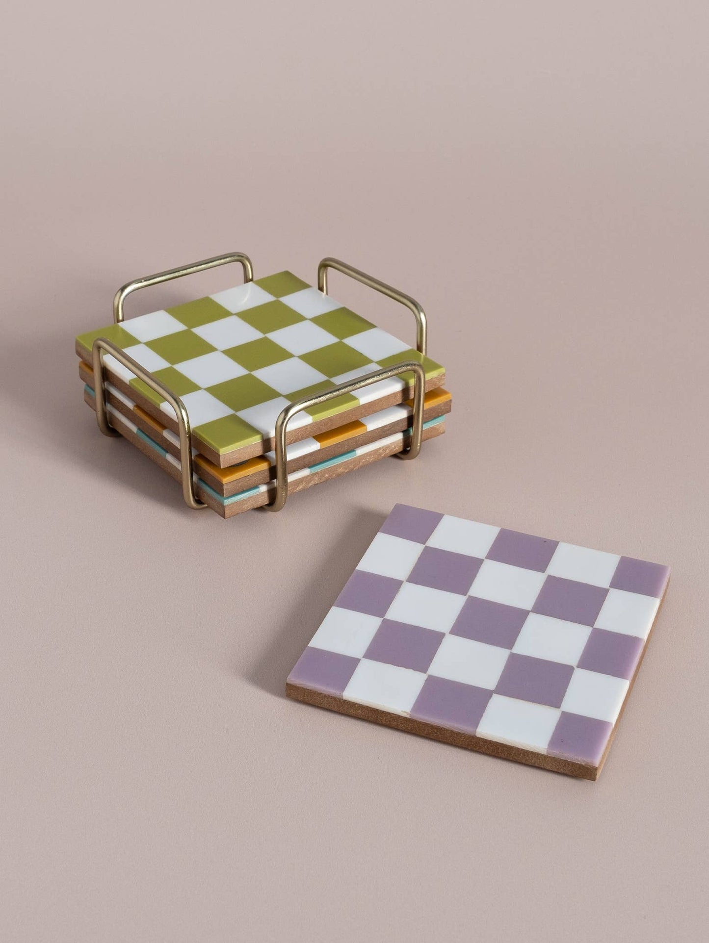 Checkered Coasters Colored with Stand