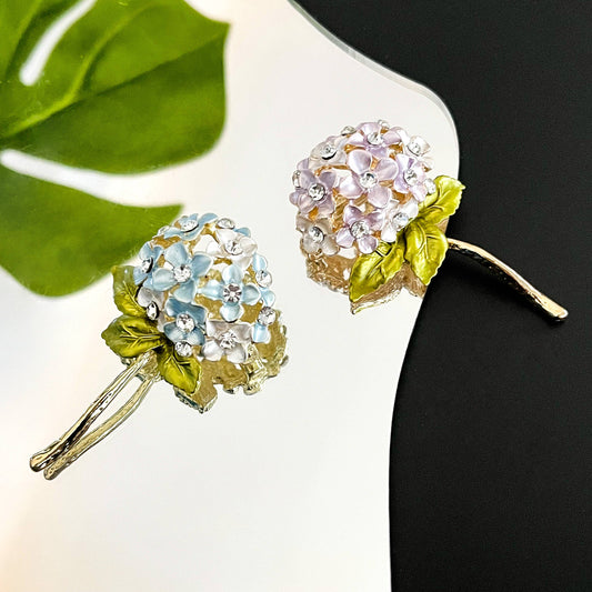 Enamel Hydrangea Brooch, Elegant Flower Lapel Pin