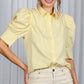 Stripe Collared Neck Short Puff Sleeve Blouse