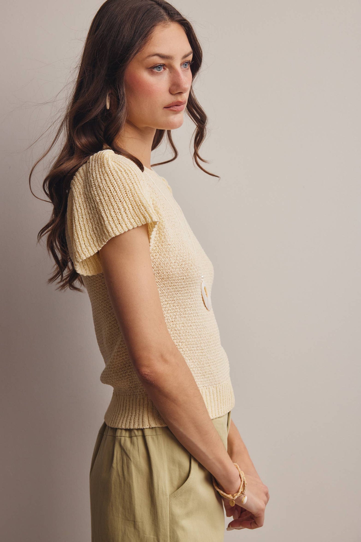 Puff Ivory Sleeve Textured Knit Top