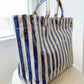 Blue and Beige Striped Tote Bag
