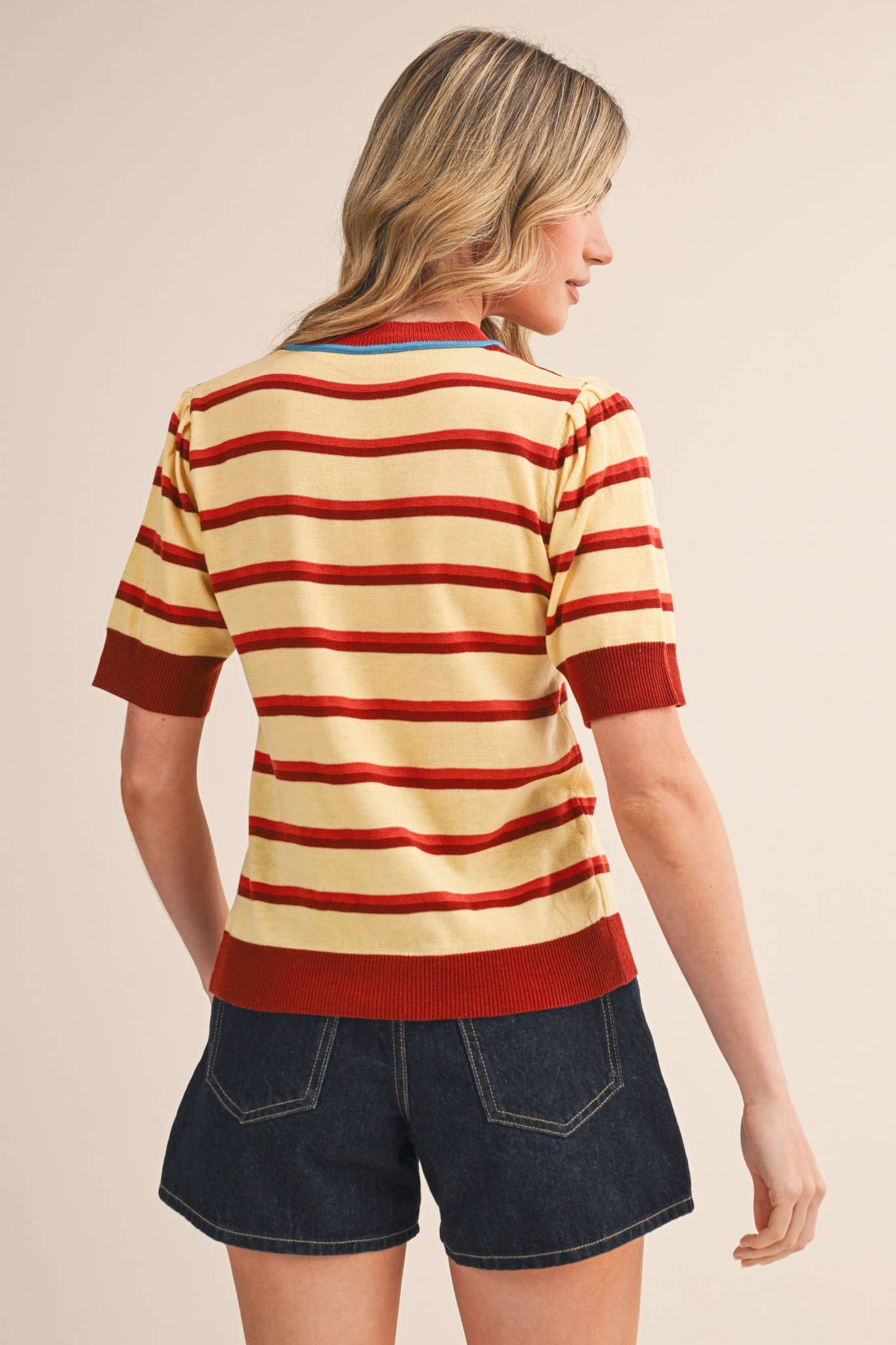 Lemon Sienna Striped Short Sleeve Sweater
