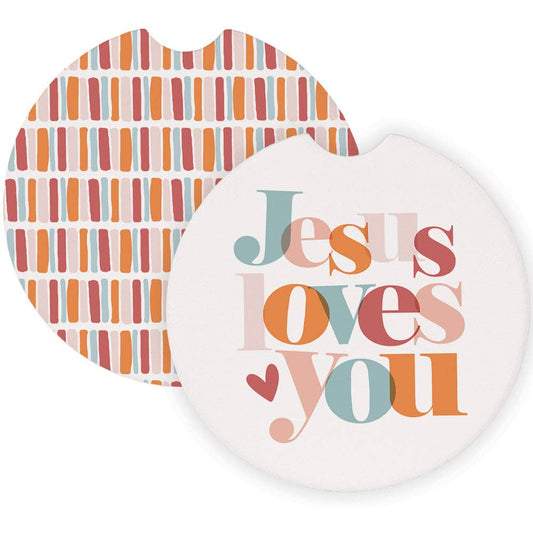 Jesus Loves You Stripes - Car Coasters
